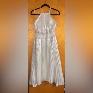 Express Silver Pleated Midi Dress